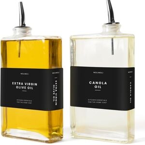 NWT Molimoli Olive and Canola Oil Glass Bottle Dispenser Set